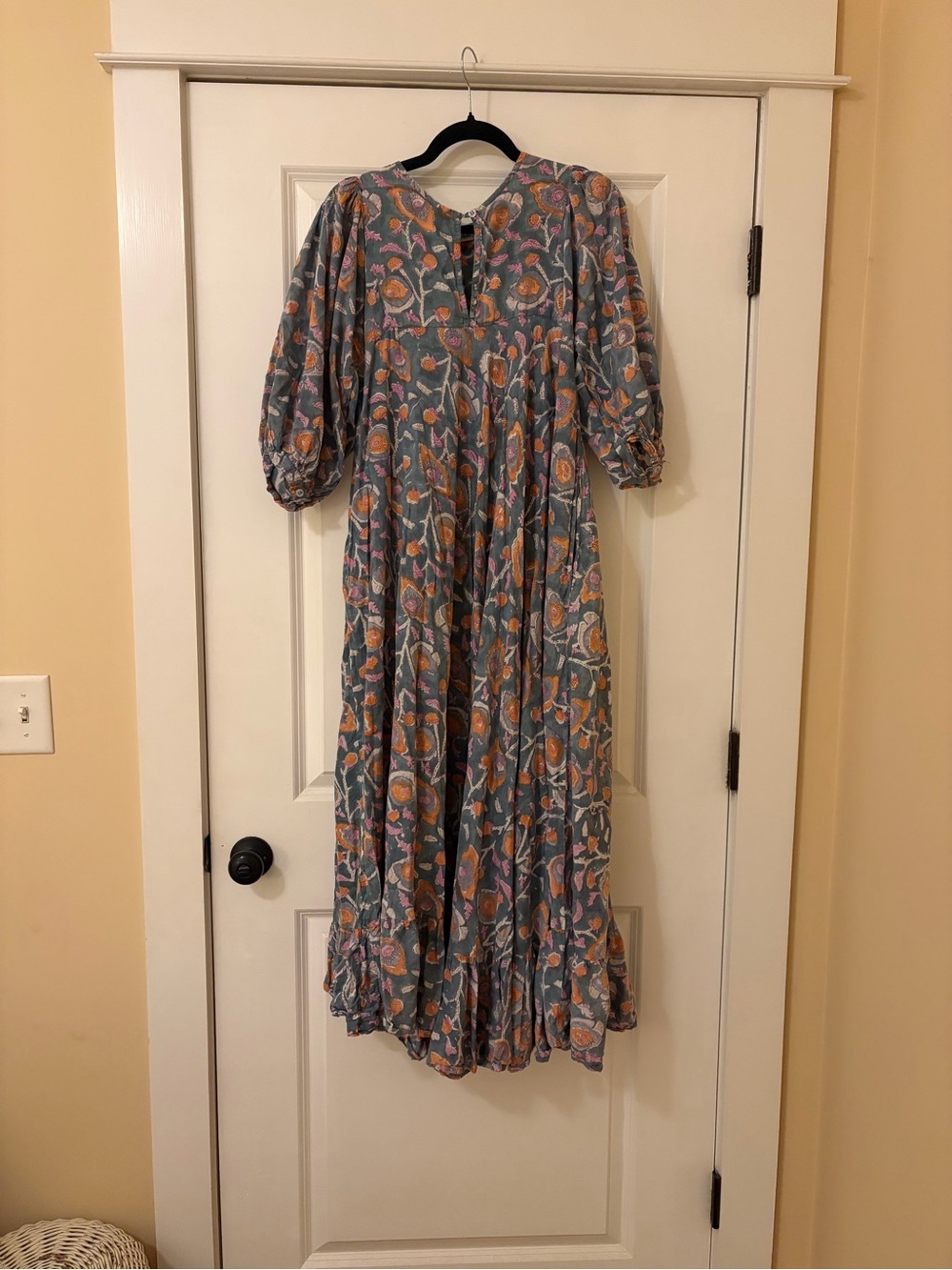Bohemian Floral Maxi Dress in Slate Blue and Coral